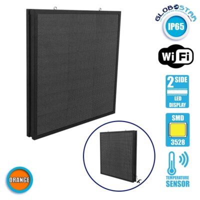 LEDTM®DISPLAY 90344 Κυλιόμενη Ψηφιακή Επιγραφή P10 Διπλής Όψης LED AC 220-240V Αδιάβροχο IP65 Πορτοκαλί - WiFi Control μέσω FK APP - Αισθητήρας Θερμοκρασίας & Υγρασίας - Μ104 x Π12 x Υ104cm - 2 Χρόνια Εγγύηση - Image 3