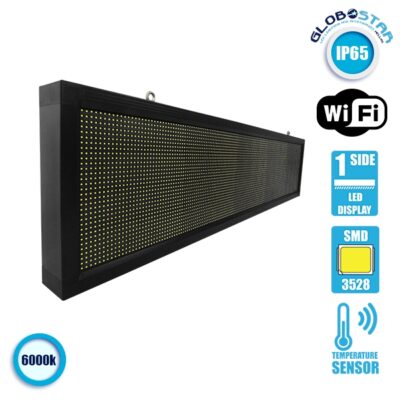 LEDTM® DISPLAY 90280 Κυλιόμενη Ψηφιακή Επιγραφή 160x32cm P10 Μονής Όψης LED AC 220-240V Αδιάβροχο IP65 Ψυχρό Λευκό 6000K - WiFi Control μέσω FK APP - Αισθητήρας Θερμοκρασίας & Υγρασίας - Μ168 x Π9 x Υ40cm - 2 Χρόνια Εγγύηση