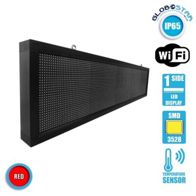 LEDTM® DISPLAY 90281 Κυλιόμενη Ψηφιακή Επιγραφή 160x32cm P10 Μονής Όψης LED AC 220-240V Αδιάβροχο IP65 Κόκκινο - WiFi Control μέσω FK APP - Αισθητήρας Θερμοκρασίας & Υγρασίας - Μ168 x Π9 x Υ40cm - 2 Χρόνια Εγγύηση