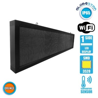 LEDTM® DISPLAY 90284 Κυλιόμενη Ψηφιακή Επιγραφή 160x32cm P10 Μονής Όψης LED AC 220-240V Αδιάβροχο IP65 Πορτοκαλί - WiFi Control μέσω FK APP - Αισθητήρας Θερμοκρασίας & Υγρασίας - Μ168 x Π9 x Υ40cm - 2 Χρόνια Εγγύηση