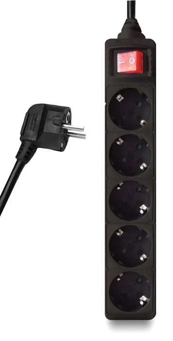 LEDTM πολύπριζο PT-875, 5x schuko, 16A, 1.5m, μαύρο