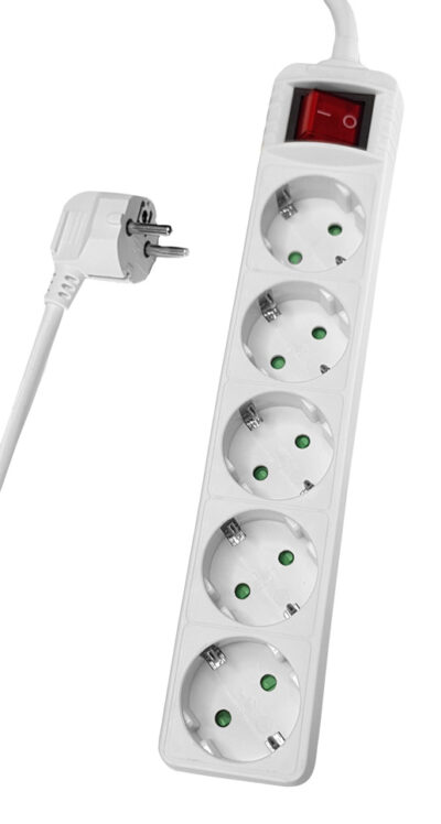 LEDTM πολύπριζο PT-878, 5x schuko, 16A, 5m, λευκό