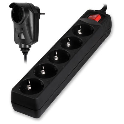 LEDTM πολύπριζο ασφαλείας PT-994, 5+1 θέσεων schuko, 16A, 2m, μαύρο