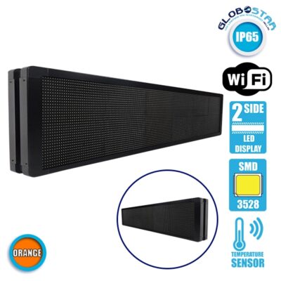 LEDTM®DISPLAY 90334 Κυλιόμενη Ψηφιακή Επιγραφή P10 Διπλής Όψης LED AC 220-240V Αδιάβροχο IP65 Πορτοκαλί - WiFi Control μέσω FK APP - Αισθητήρας Θερμοκρασίας & Υγρασίας - Μ168 x Π12 x Υ40cm - 2 Χρόνια Εγγύηση - Image 3