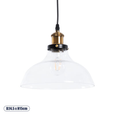 LEDTM® BINGLEY 01075 Vintage Κρεμαστό Φωτιστικό Οροφής με Ντουί 1 x E27 AC 220-240V IP20 - Διάφανο & Χρυσό - Μ24.5 x Π24.5 x Υ15cm