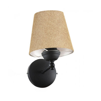 LEDTM® PAM 204-0112 Μοντέρνο Επιτοίχειο Φωτιστικό Aπλίκα Μονόφωτο 1 x E27 IP20 Μαύρο Μέταλλο με Μπεζ Ύφασμα - Μ23 x Π23 x Υ17cm