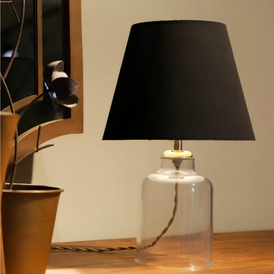 LEDTM® TRANS 204-0054 Μοντέρνο Eπιτραπέζιο Φωτιστικό Πορτατίφ Μονόφωτο 1 x E27 IP20 Διάφανο Πλαστικό με Μαύρο Ύφασμα - Μ22 x Π22 x Υ14cm - Image 3