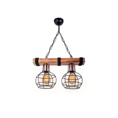 LEDTM® STARLO 201-0005 Vintage Κρεμαστό Φωτιστικό Ράγα Δίφωτο 2 x E27 IP20 Μπεζ Ξύλο με Μαύρο Μέταλλο - Μ40 x Π15x Υ65cm