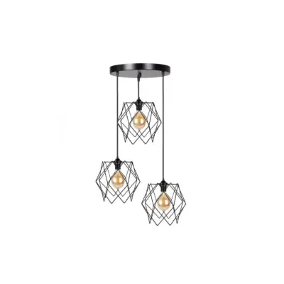 LEDTM® DAZLA 201-0024 Vintage Κρεμαστό Φωτιστικό Πλέγμα Τρίφωτο 3 x E27 IP20 Μαύρο Μέταλλο - Μ47 x Π47 x Υ60cm