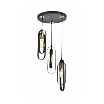 LEDTM® SPARKIO 201-0025 Vintage Κρεμαστό Φωτιστικό Πλέγμα Τρίφωτο 3 x E27 IP20 Μαύρο & Χρυσό Μέταλλο - Μ36 x Π36 x Υ25cm