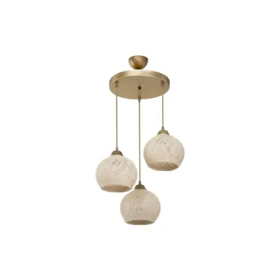 LEDTM® ILLUMIO 201-0027 Vintage Κρεμαστό Φωτιστικό Μπάλα Τρίφωτο 3 x E27 IP20 Χρυσό Μέταλλο με Μπεζ Σχοινί - Μ40 x Π40 x Υ53cm