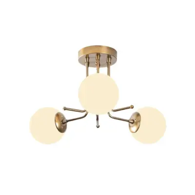 LEDTM® SHINY 201-0028 Vintage Φωτιστικό Οροφής Μπάλα Τρίφωτο 3 x E27 IP20 Χρυσό Μέταλλο με Λευκό Γυαλί - Μ70 x Π70 x Υ16cm