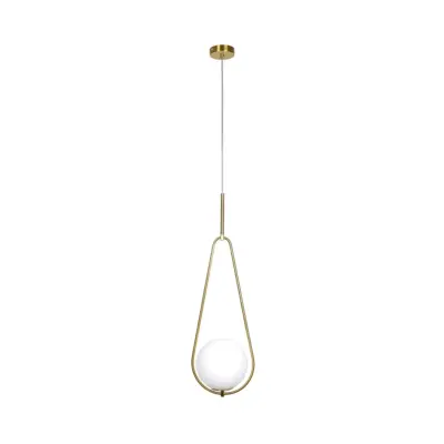 LEDTM® DROP 201-0034 Vintage Κρεμαστό Φωτιστικό Μπάλα Μονόφωτο 1 x E27 IP20 Χρυσό Μέταλλο με Λευκό Γυαλί - Μ20 x Π15 x Υ47cm