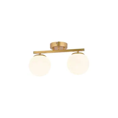 LEDTM® LUCENA 201-0035 Vintage Φωτιστικό Οροφής Ράγα Δίφωτο 2 x E27 IP20 Χρυσό Μέταλλο με Λευκό Γυαλί - Μ50 x Π20 x Υ25cm