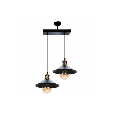 LEDTM® LUCANA 201-0043 Vintage Κρεμαστό Φωτιστικό Ράγα Δίφωτο 2 x E27 IP20 Μαύρο Μέταλλο - Μ57 x Π25 x Υ26cm