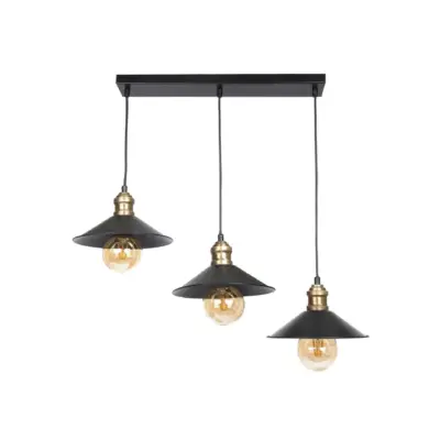 LEDTM® LUCANA 201-0044 Vintage Κρεμαστό Φωτιστικό Ράγα Τριφωτο 3 x E27 IP20 Mεταλλικό Μαύρο - Μ50 x Π25 x Υ75cm