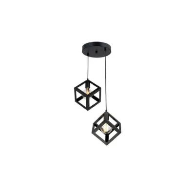 LEDTM® DISE 201-0050 Μοντέρνο Κρεμαστό Φωτιστικό Κύβος Δίφωτο 2 x E27 IP20 Μαύρο Μέταλλο - Μ50 x Π30 x Υ50cm