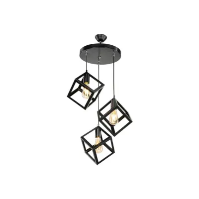 LEDTM® DISE 201-0051 Μοντέρνο Κρεμαστό Φωτιστικό Κύβος Τρίφωτο 3 x E27 IP20 Μαύρο Μέταλλο - Μ48 x Π48 x Υ65cm