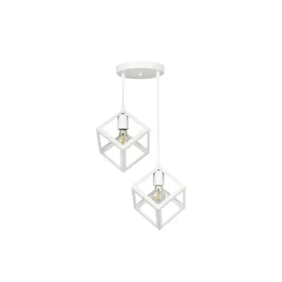 LEDTM® DISE 201-0053 Μοντέρνο Κρεμαστό Φωτιστικό Κύβος Δίφωτο 2 x E27 IP20 Λευκό Μέταλλο - Μ50 x Π30 x Υ50cm