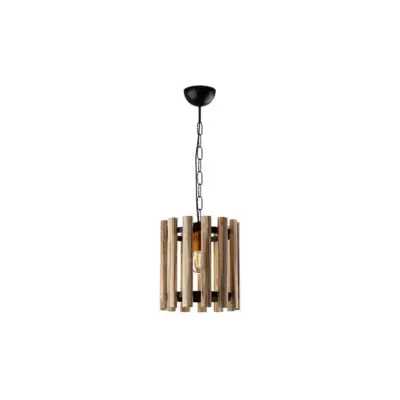 LEDTM® PRISMON 201-0061 Vintage Κρεμαστό Φωτιστικό Οροφής Πλέγμα Μονόφωτο 1 x E27 IP20 Καφέ Ξύλο με Μαύρο Μέταλλο - Μ22 x Π22 x Υ24cm