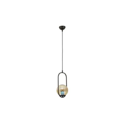 LEDTM® ZENITH 201-0093 Vintage Κρεμαστό Φωτιστικό Οροφής Μπάλα Μονόφωτο 1 x E27 IP20 Μαύρο Μέταλλο με Μελί Γυαλί - Μ18 x Π15 x Υ38cm