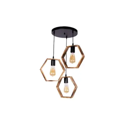 LEDTM® LUSTRO 201-0105 Vintage Κρεμαστό Φωτιστικό Φιγούρα Τρίφωτο 3 x E27 IP20 Μαύρο Μέταλλο με Καρυδί Ξύλο - Μ45 x Π45 x Υ70cm