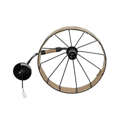 LEDTM® ZION 203-0003 Vintage Κρεμαστό Φωτιστικό Σχοινί Μονόφωτο 1 x E27 IP20 Μαύρο Μέταλλο με Μπεζ Σχοινί - Μ33 x Π33 x Υ29cm - Image 11