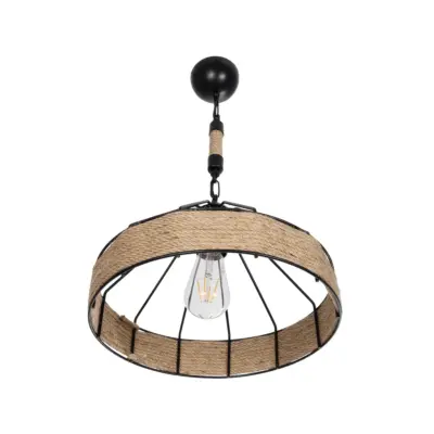 LEDTM® ZION 203-0003 Vintage Κρεμαστό Φωτιστικό Σχοινί Μονόφωτο 1 x E27 IP20 Μαύρο Μέταλλο με Μπεζ Σχοινί - Μ33 x Π33 x Υ29cm - Image 5