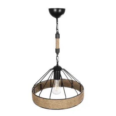 LEDTM® ZION 203-0003 Vintage Κρεμαστό Φωτιστικό Σχοινί Μονόφωτο 1 x E27 IP20 Μαύρο Μέταλλο με Μπεζ Σχοινί - Μ33 x Π33 x Υ29cm - Image 6