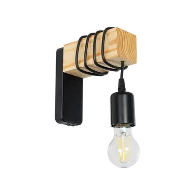 LEDTM® XYLO 203-0014 Μοντέρνο Επιτοίχιο Φωτιστικό Απλίκα Μονόφωτο 1 x E27 IP20 Μαύρο Μέταλλο με Μπεζ Ξύλο - Μ18 x Π18 x Υ19cm