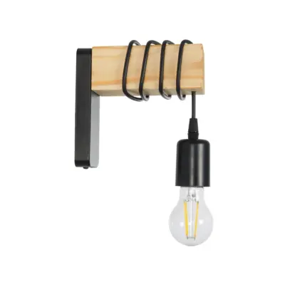 LEDTM® XYLO 203-0014 Μοντέρνο Επιτοίχιο Φωτιστικό Απλίκα Μονόφωτο 1 x E27 IP20 Μαύρο Μέταλλο με Μπεζ Ξύλο - Μ18 x Π18 x Υ19cm - Image 5