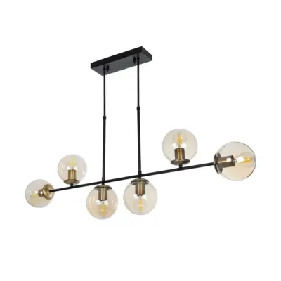 LEDTM® LATTICE 203-0016 Μοντέρνο Κρεμαστό Φωτιστικό Μπάλα Πολύφωτο 6 x E27 IP20 Μαύρο & Μπρούτζινο Μέταλλο με Mελί Γυαλί - Μ120 x Π15 x Υ32cm