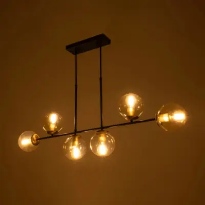 LEDTM® LATTICE 203-0016 Μοντέρνο Κρεμαστό Φωτιστικό Μπάλα Πολύφωτο 6 x E27 IP20 Μαύρο & Μπρούτζινο Μέταλλο με Mελί Γυαλί - Μ120 x Π15 x Υ32cm - Image 3