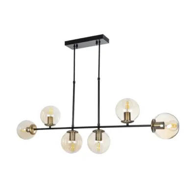LEDTM® LATTICE 203-0016 Μοντέρνο Κρεμαστό Φωτιστικό Μπάλα Πολύφωτο 6 x E27 IP20 Μαύρο & Μπρούτζινο Μέταλλο με Mελί Γυαλί - Μ120 x Π15 x Υ32cm - Image 4