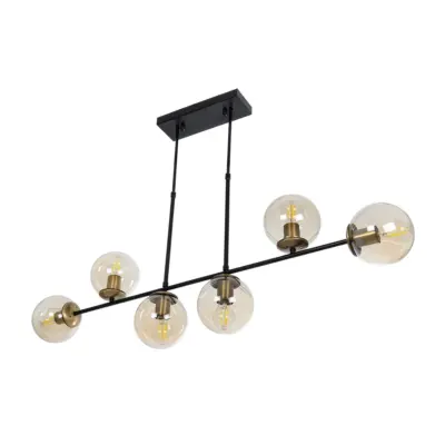LEDTM® LATTICE 203-0016 Μοντέρνο Κρεμαστό Φωτιστικό Μπάλα Πολύφωτο 6 x E27 IP20 Μαύρο & Μπρούτζινο Μέταλλο με Mελί Γυαλί - Μ120 x Π15 x Υ32cm - Image 5