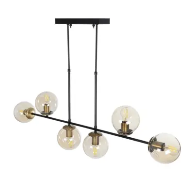 LEDTM® LATTICE 203-0016 Μοντέρνο Κρεμαστό Φωτιστικό Μπάλα Πολύφωτο 6 x E27 IP20 Μαύρο & Μπρούτζινο Μέταλλο με Mελί Γυαλί - Μ120 x Π15 x Υ32cm - Image 6