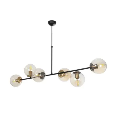 LEDTM® LATTICE 203-0017 Μοντέρνο Κρεμαστό Φωτιστικό Μπάλα Πολύφωτο 6 x E27 IP20 Μαύρο & Μπρούτζινο Μέταλλο με Mελί Γυαλί - Μ120 x Π32 x Υ32cm