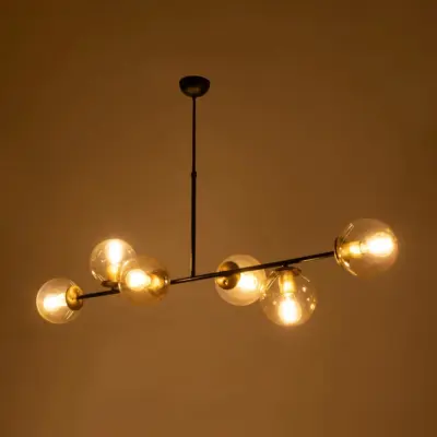 LEDTM® LATTICE 203-0017 Μοντέρνο Κρεμαστό Φωτιστικό Μπάλα Πολύφωτο 6 x E27 IP20 Μαύρο & Μπρούτζινο Μέταλλο με Mελί Γυαλί - Μ120 x Π32 x Υ32cm - Image 3