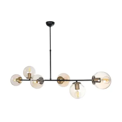 LEDTM® LATTICE 203-0017 Μοντέρνο Κρεμαστό Φωτιστικό Μπάλα Πολύφωτο 6 x E27 IP20 Μαύρο & Μπρούτζινο Μέταλλο με Mελί Γυαλί - Μ120 x Π32 x Υ32cm - Image 4