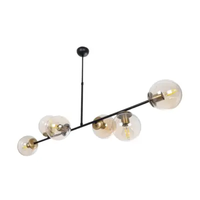 LEDTM® LATTICE 203-0017 Μοντέρνο Κρεμαστό Φωτιστικό Μπάλα Πολύφωτο 6 x E27 IP20 Μαύρο & Μπρούτζινο Μέταλλο με Mελί Γυαλί - Μ120 x Π32 x Υ32cm - Image 5