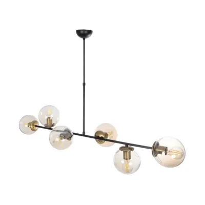 LEDTM® LATTICE 203-0017 Μοντέρνο Κρεμαστό Φωτιστικό Μπάλα Πολύφωτο 6 x E27 IP20 Μαύρο & Μπρούτζινο Μέταλλο με Mελί Γυαλί - Μ120 x Π32 x Υ32cm - Image 6