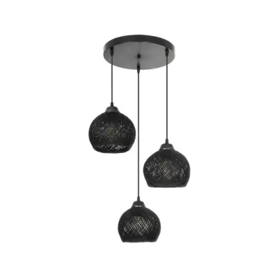 LEDTM® YASAM 203-0022 Vintage Κρεμαστό Φωτιστικό Πλέγμα Τρίφωτο 3 x E27 IP20 Μαύρο Ρατάν - Μ42 x Π42 x Υ54cm - Image 4