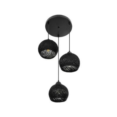 LEDTM® YASAM 203-0022 Vintage Κρεμαστό Φωτιστικό Πλέγμα Τρίφωτο 3 x E27 IP20 Μαύρο Ρατάν - Μ42 x Π42 x Υ54cm - Image 5