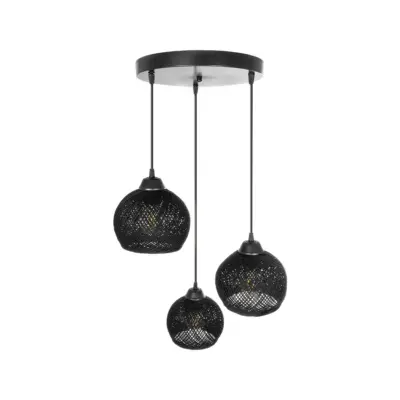 LEDTM® YASAM 203-0022 Vintage Κρεμαστό Φωτιστικό Πλέγμα Τρίφωτο 3 x E27 IP20 Μαύρο Ρατάν - Μ42 x Π42 x Υ54cm - Image 6