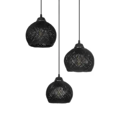 LEDTM® YASAM 203-0022 Vintage Κρεμαστό Φωτιστικό Πλέγμα Τρίφωτο 3 x E27 IP20 Μαύρο Ρατάν - Μ42 x Π42 x Υ54cm - Image 7