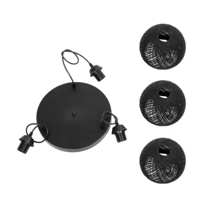 LEDTM® YASAM 203-0022 Vintage Κρεμαστό Φωτιστικό Πλέγμα Τρίφωτο 3 x E27 IP20 Μαύρο Ρατάν - Μ42 x Π42 x Υ54cm - Image 10