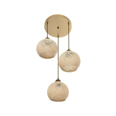 LEDTM® YASAM 203-0024 Vintage Κρεμαστό Φωτιστικό Πλέγμα Τρίφωτο 3 x E27 IP20 Μπεζ Ρατάν - Μ42 x Π42 x Υ54cm - Image 5