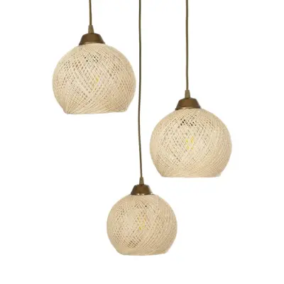 LEDTM® YASAM 203-0024 Vintage Κρεμαστό Φωτιστικό Πλέγμα Τρίφωτο 3 x E27 IP20 Μπεζ Ρατάν - Μ42 x Π42 x Υ54cm - Image 7