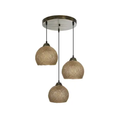 LEDTM® YASAM 203-0025 Vintage Κρεμαστό Φωτιστικό Πλέγμα Τρίφωτο 3 x E27 IP20 Καφέ Ρατάν - Μ42 x Π42 x Υ54cm - Image 4