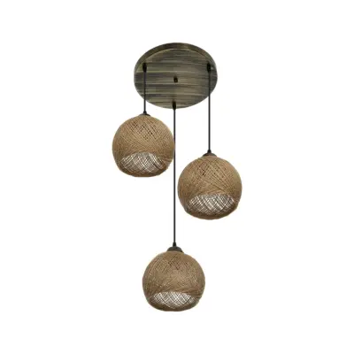 LEDTM® YASAM 203-0025 Vintage Κρεμαστό Φωτιστικό Πλέγμα Τρίφωτο 3 x E27 IP20 Καφέ Ρατάν - Μ42 x Π42 x Υ54cm - Image 5